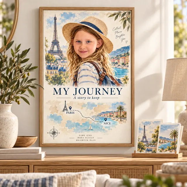 Personalized travel artwork displayed as a framed print